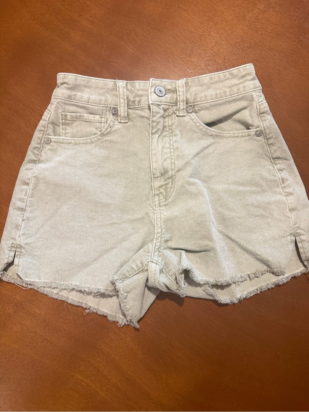American Eagle Outfitters Light Beige High-Rise Frayed Hem Jean Shorts